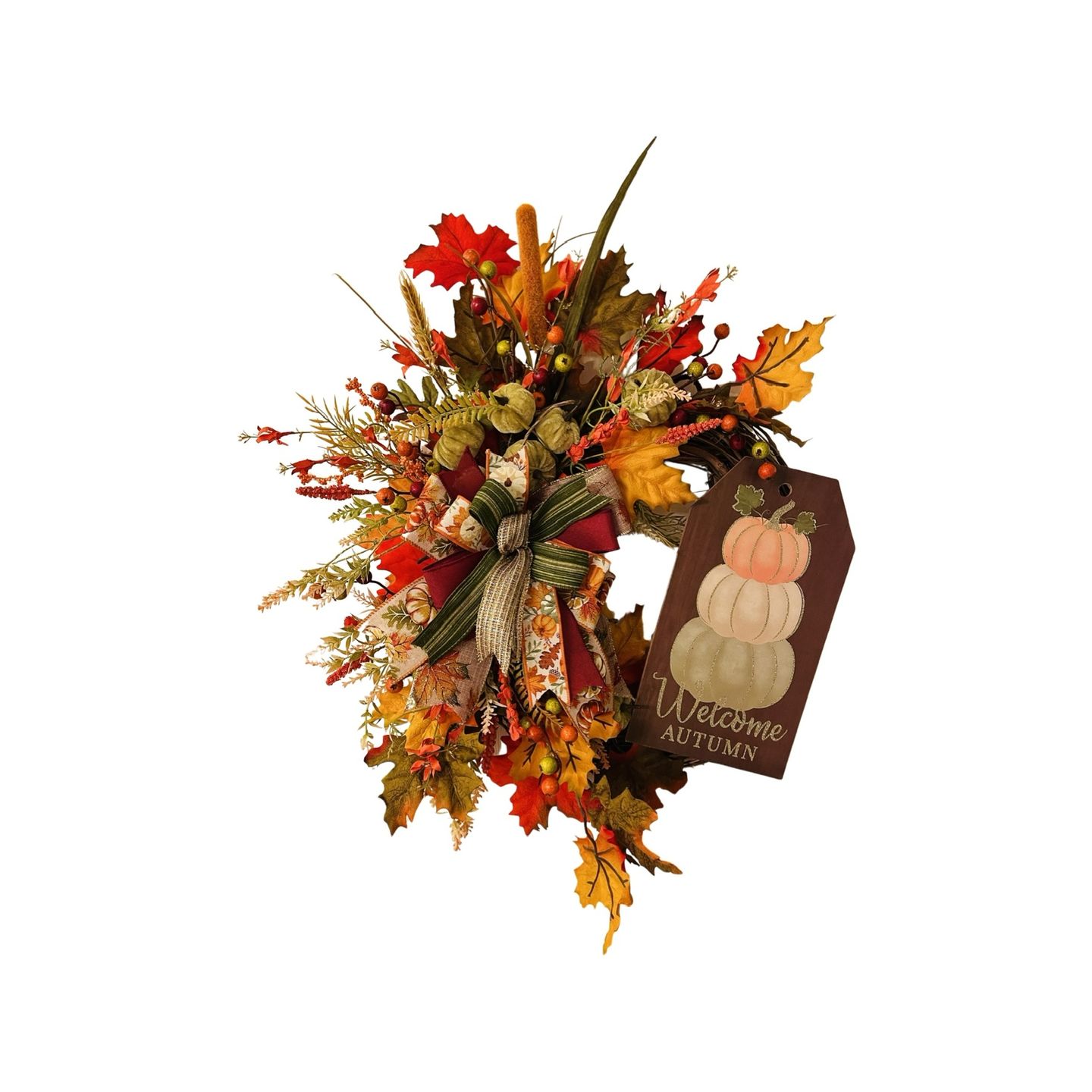 Customer photo review of 12"H X 6.5"L Welcome Autumn/Pumpkin Tag Cream/Sage/Brown/Moss AP8833