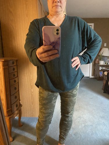 Customer photo review of Freeloader Relaxed V Neck Top (Hunter Green)