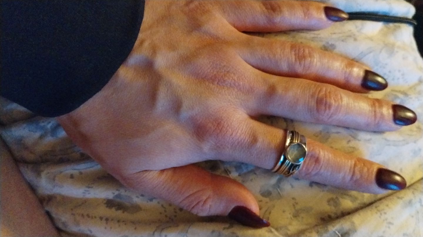 Customer photo review of Aquamarine Spinner Ring Inspired by Nature Sterling Silver