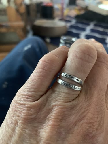 Customer photo review of "FAITH OVER FEAR" Sterling Silver Cross Adjustable Ring