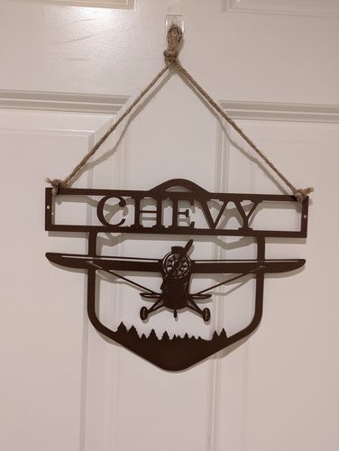 Customer photo review of Personalized Airplane Sign, Airplane Hangar Sign, Prop Plane, Personalized Pilot Name Sign, Aviation, Man Cave Sign, Pilot Gifts