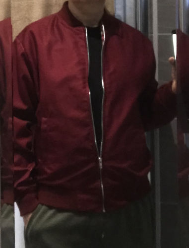 Customer photo review of Mens Harrington Bomber Jacket - Burgundy