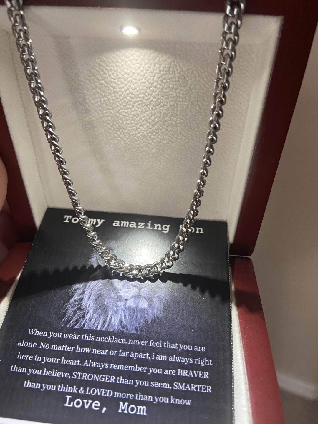 Customer photo review of [Almost Sold Out] To My Amazing Son - Love Mom - Cuban Link Chain
