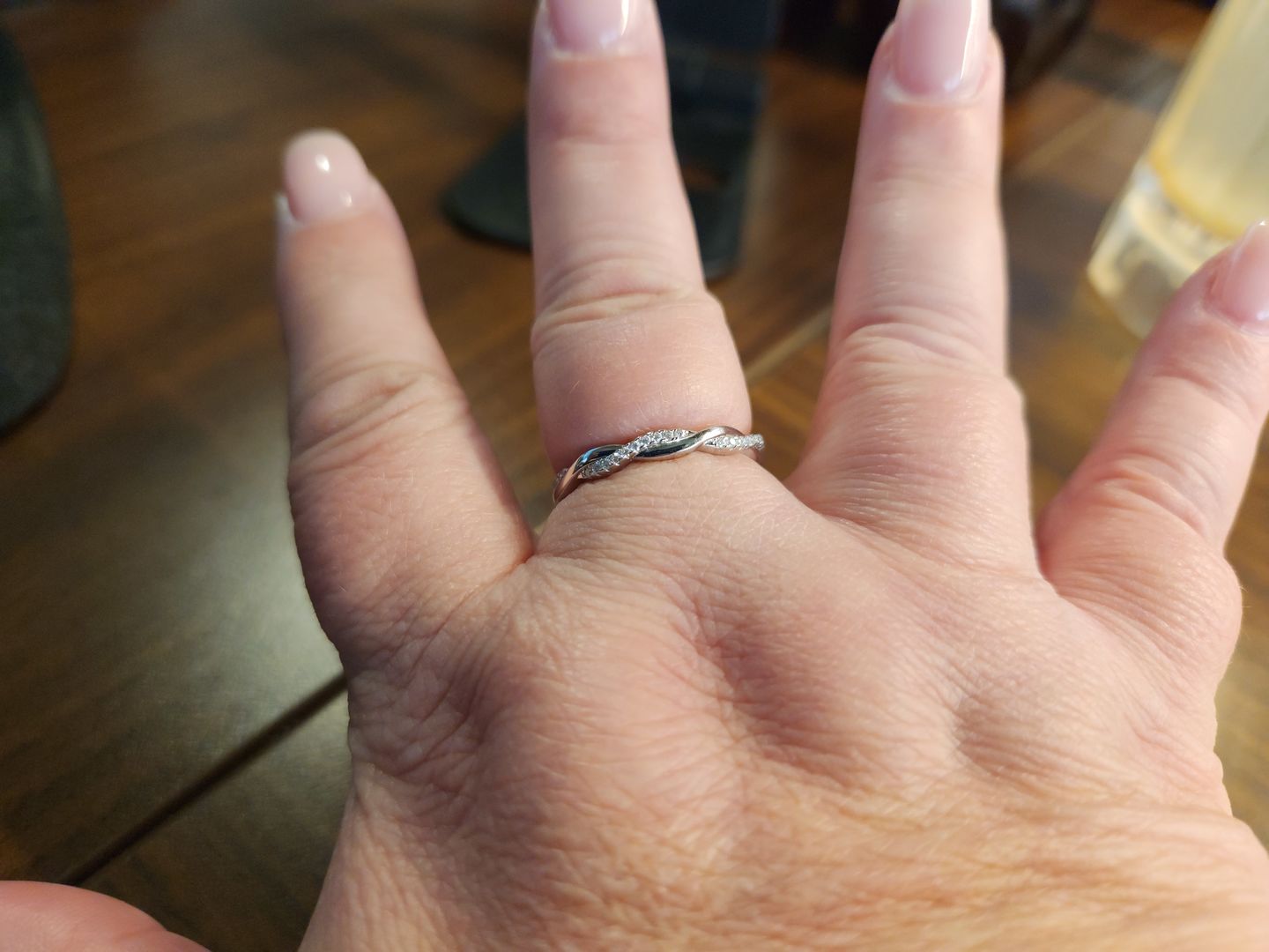 Customer photo review of Twisted Vine Moissanite Half Eternity Wedding Band Stackable Ring