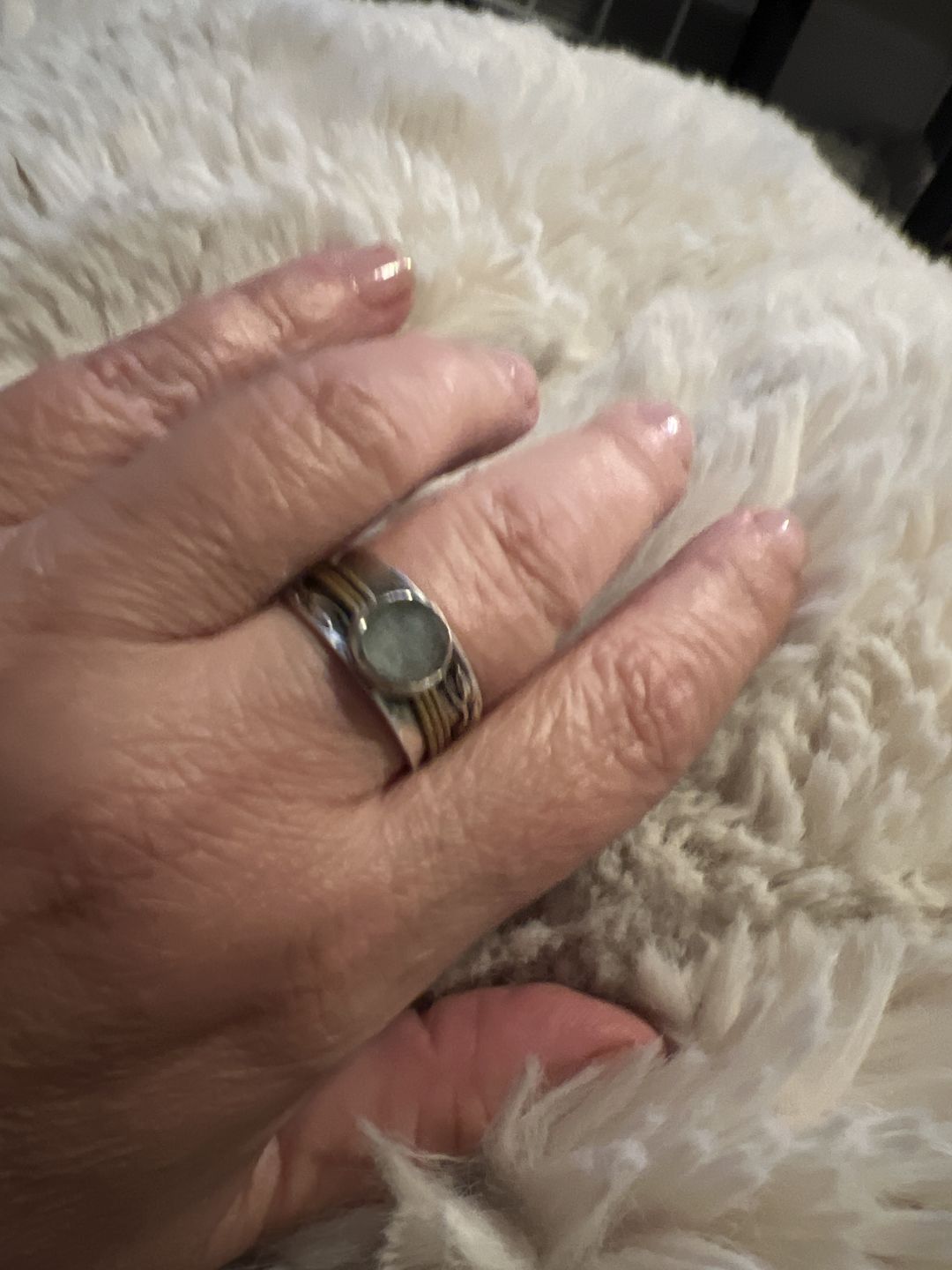 Customer photo review of Aquamarine Spinner Ring Inspired by Nature Sterling Silver