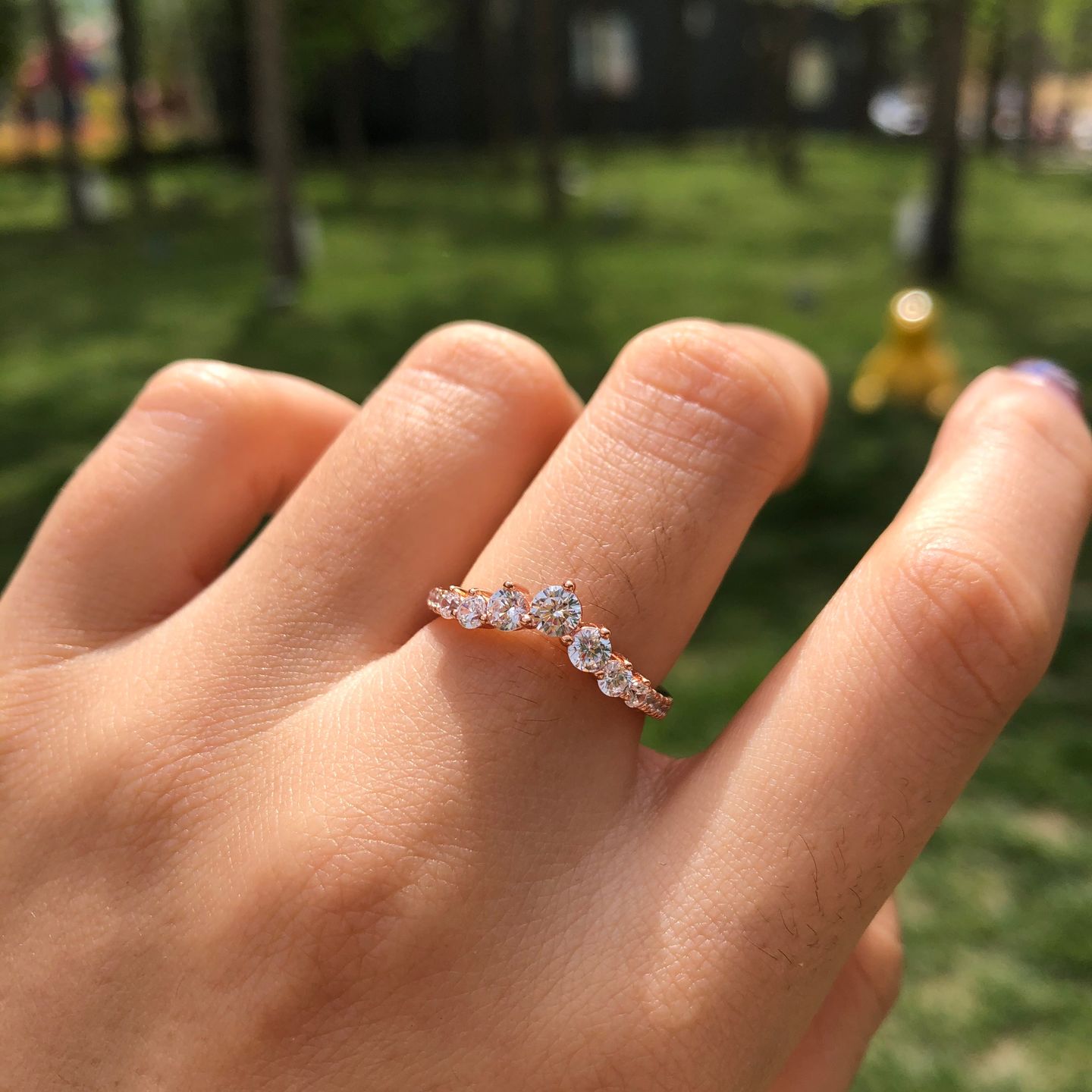 Customer photo review of S925 0.5Ct Round Cut Unique Curved Design Thin Stacking Wedding Ring In Sterling Silver