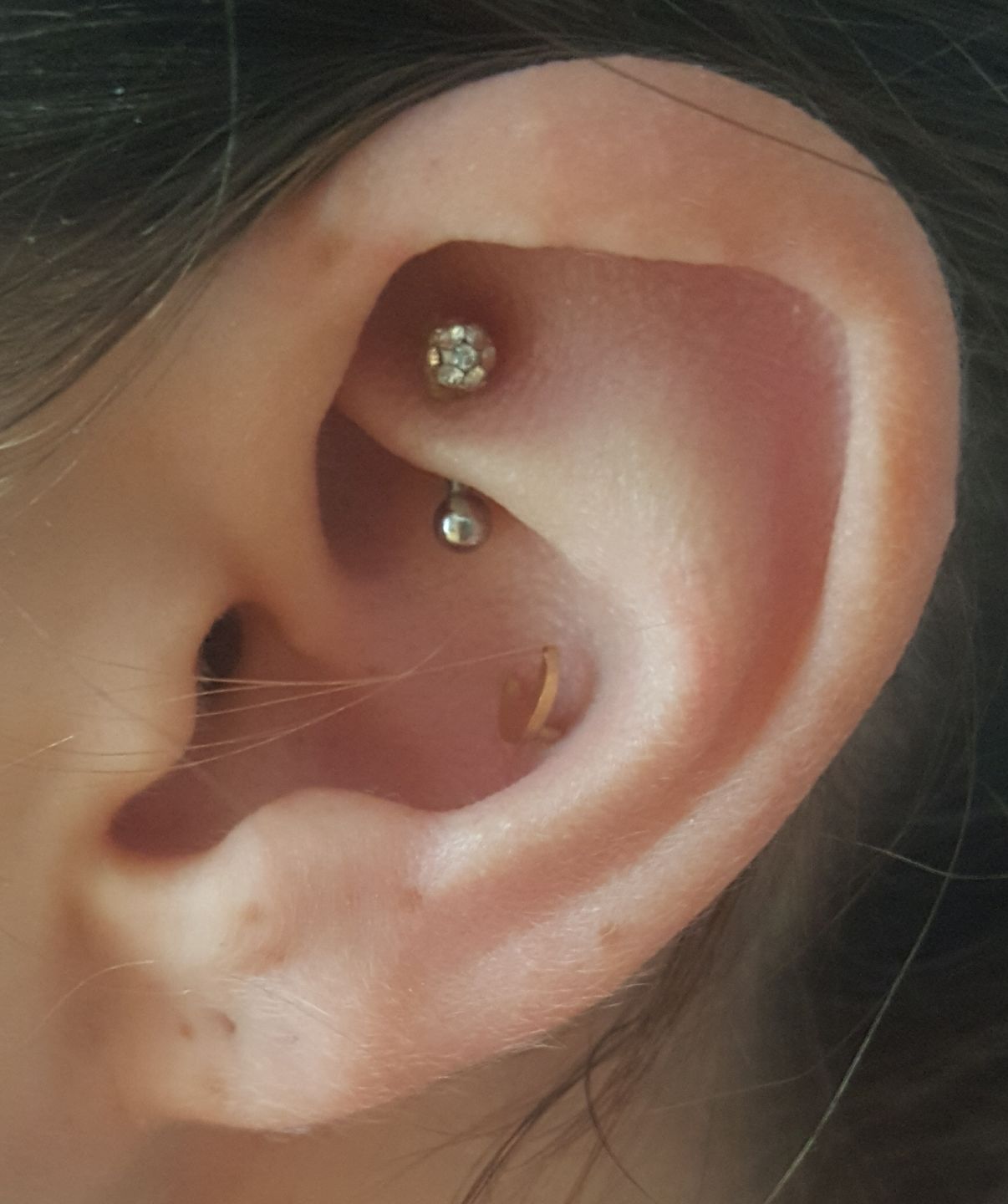 Customer photo review of Crystal Ball Rook Piercing | Chirurgenstahl
