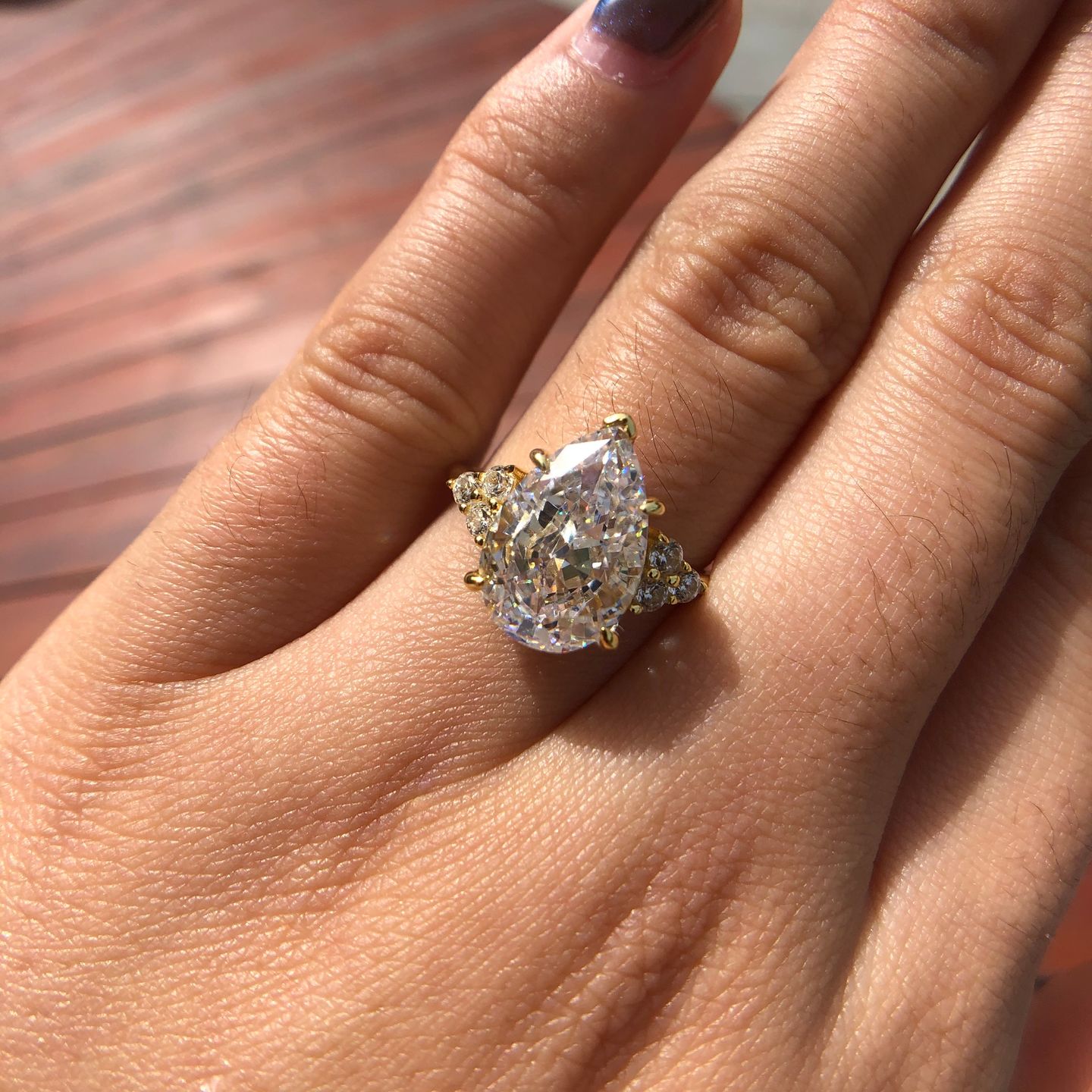 Customer photo review of Louily Pear Cut Simulated Diamond Engagement Ring In Sterling Silver