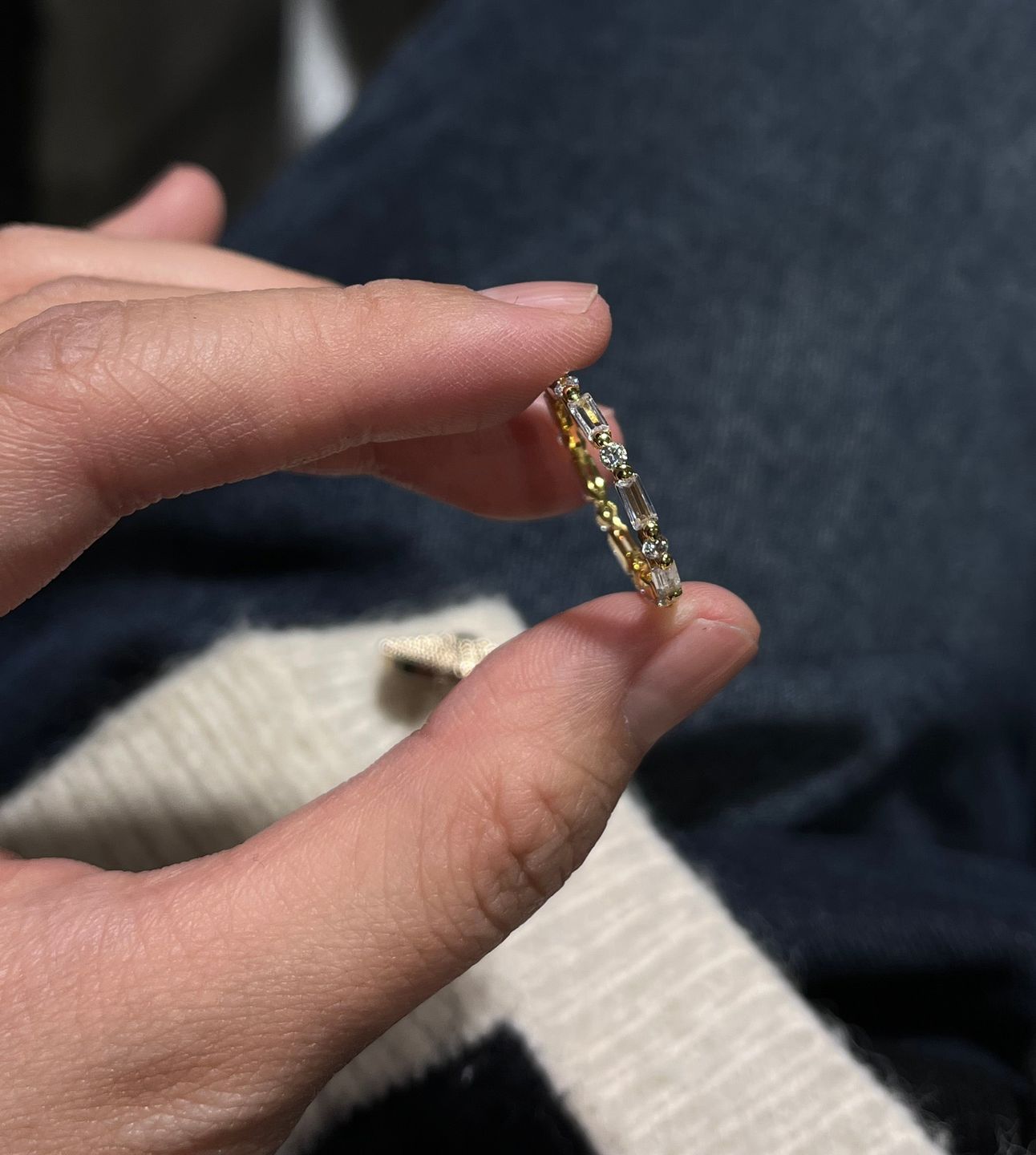 Customer photo review of Louily Fashion Yellow Gold Emerald & Round Cut Diamond Wedding Band In Sterling Silver