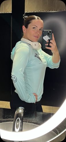 Customer photo review of Salty Savage Unisex Rock On Skull Long Sleeve Hooded Performance UPF 50+ Fishing Tee | Basic | Aqua Blue/Black