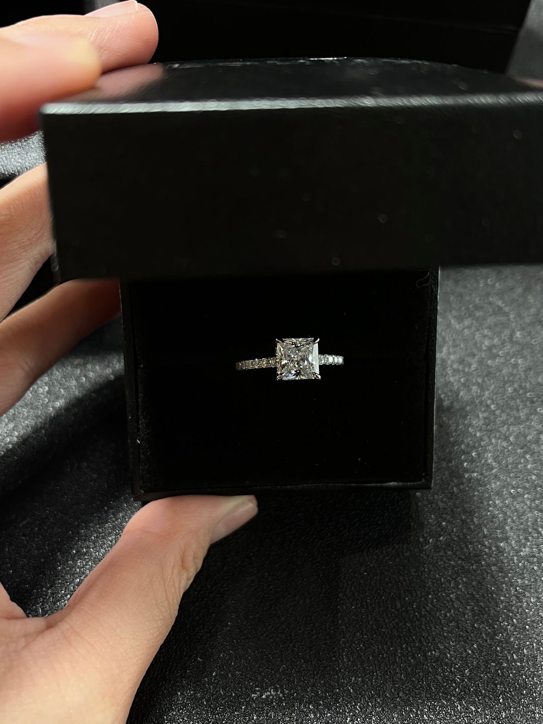 Customer photo review of S925 2 Ct Princess Cut Sparkle Square Engagement Ring For Women Everyday Wear In Sterling Silver
