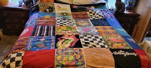 T-shirt quilt with music, art themes by Earlene from NC