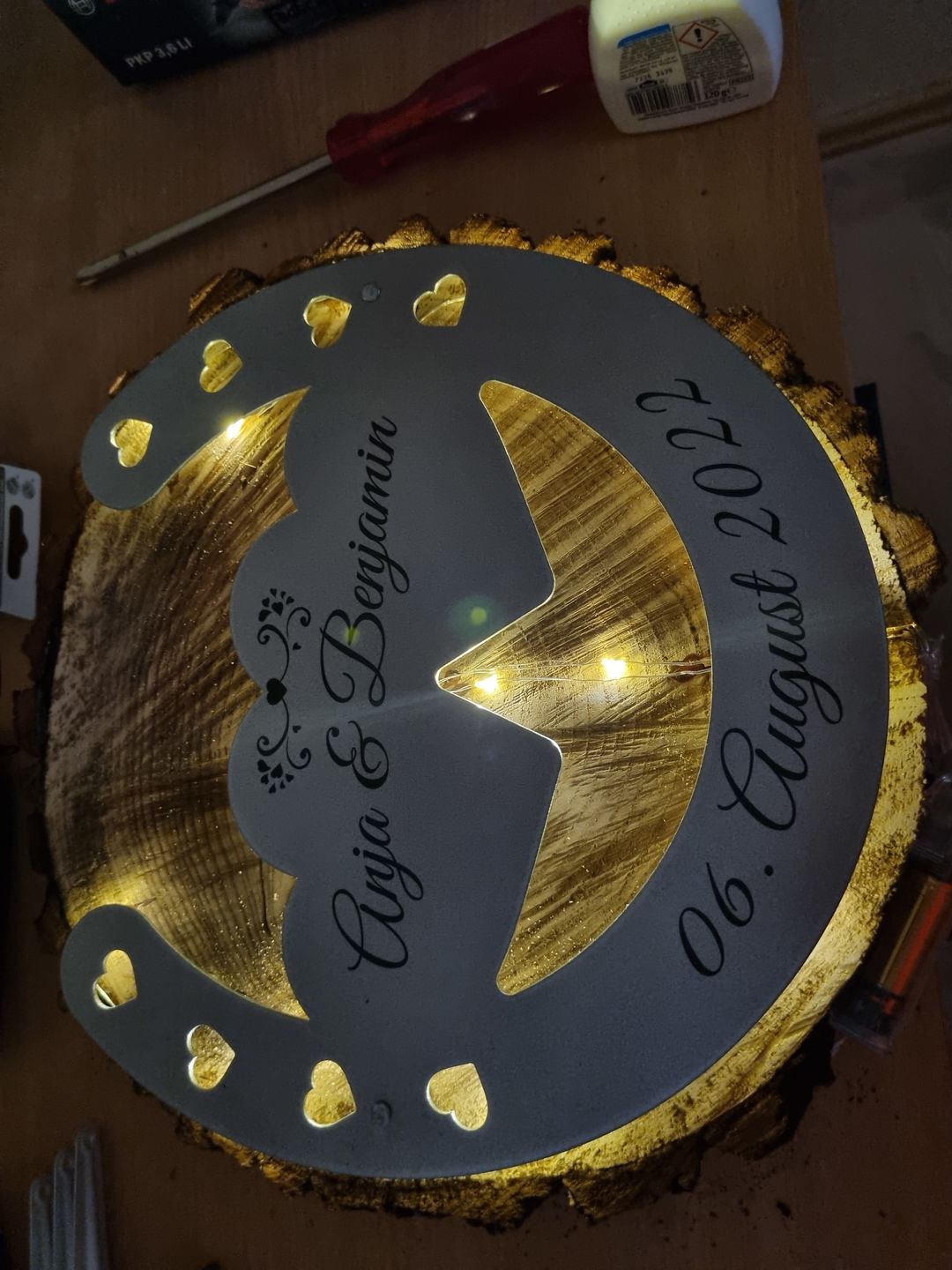 Customer photo review of Glückshufeisen aus edlem Stahl noble Design (personalisierbar) - ausgefallenes Hochzeitsgeschenk
