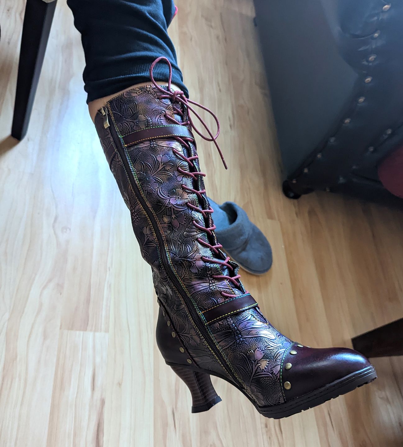 Customer photo review of Warm Embossed Real Leather Dragonfly Boots