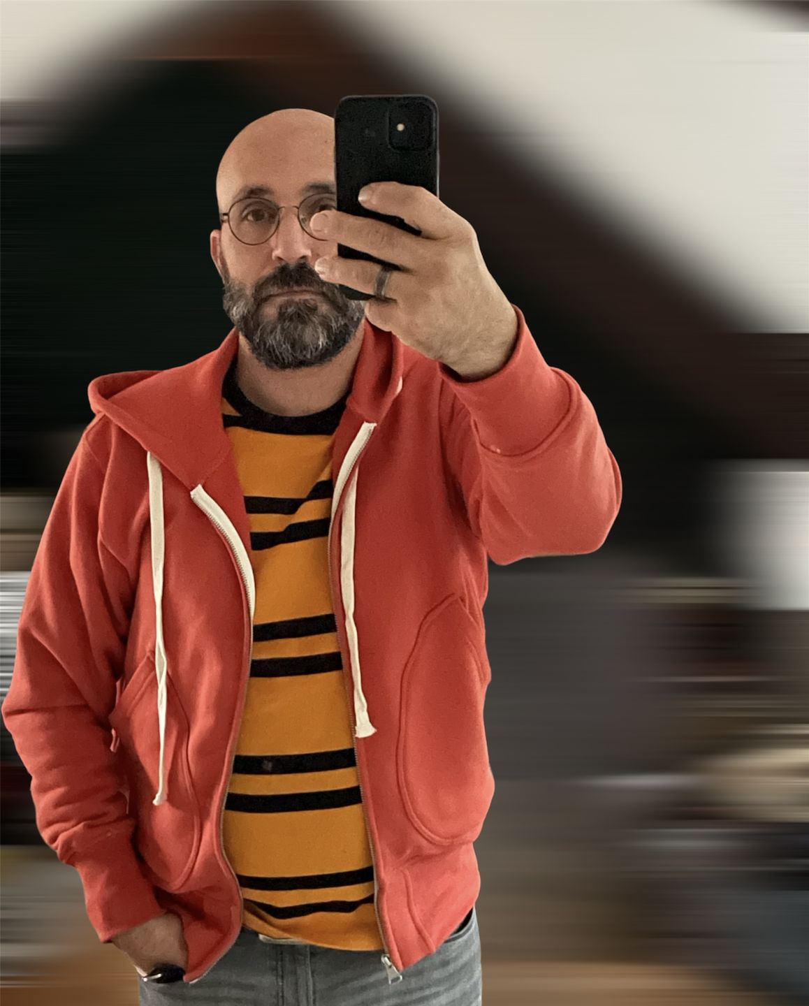 Customer photo review of 17.5 oz Terry Cloth Full-Zip Hoodie - Brick Red