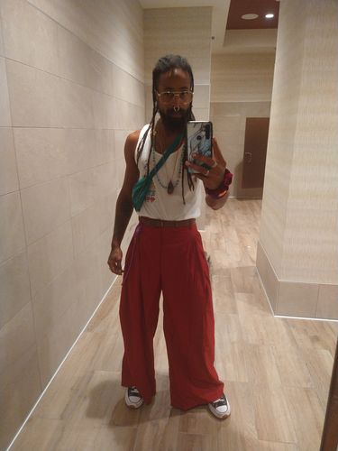 Customer photo review of Mens Pleated High Waisted Wide-leg Pants SKUI71146