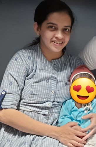 Customer photo review of Grey Lines & Blue Buti Collar Neck Maxi