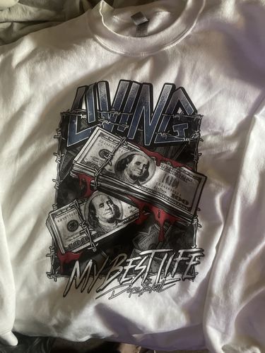 Customer photo review of Midnight Navy 4s DopeSkill Sweatshirt Living My Best Life Graphic
