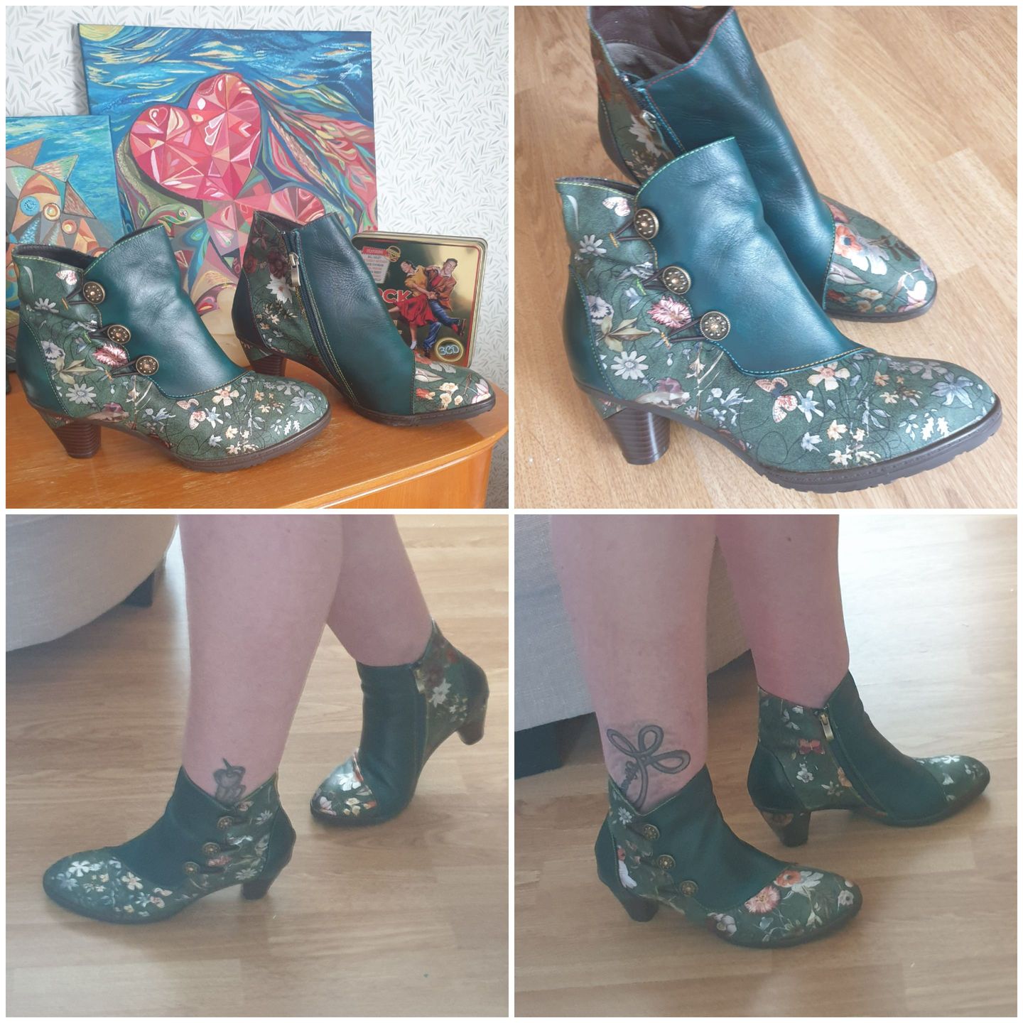 Customer photo review of Retro Handmade Floral Stitching Button Boots