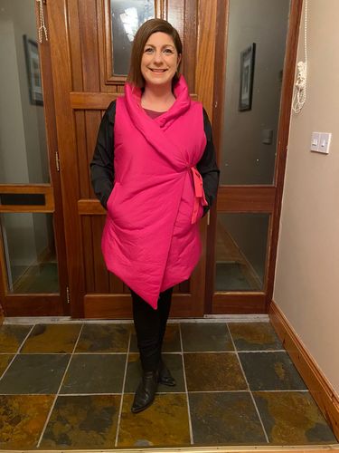 Customer photo review of Cynthia Fuchsia Wrap Puffer Gilet