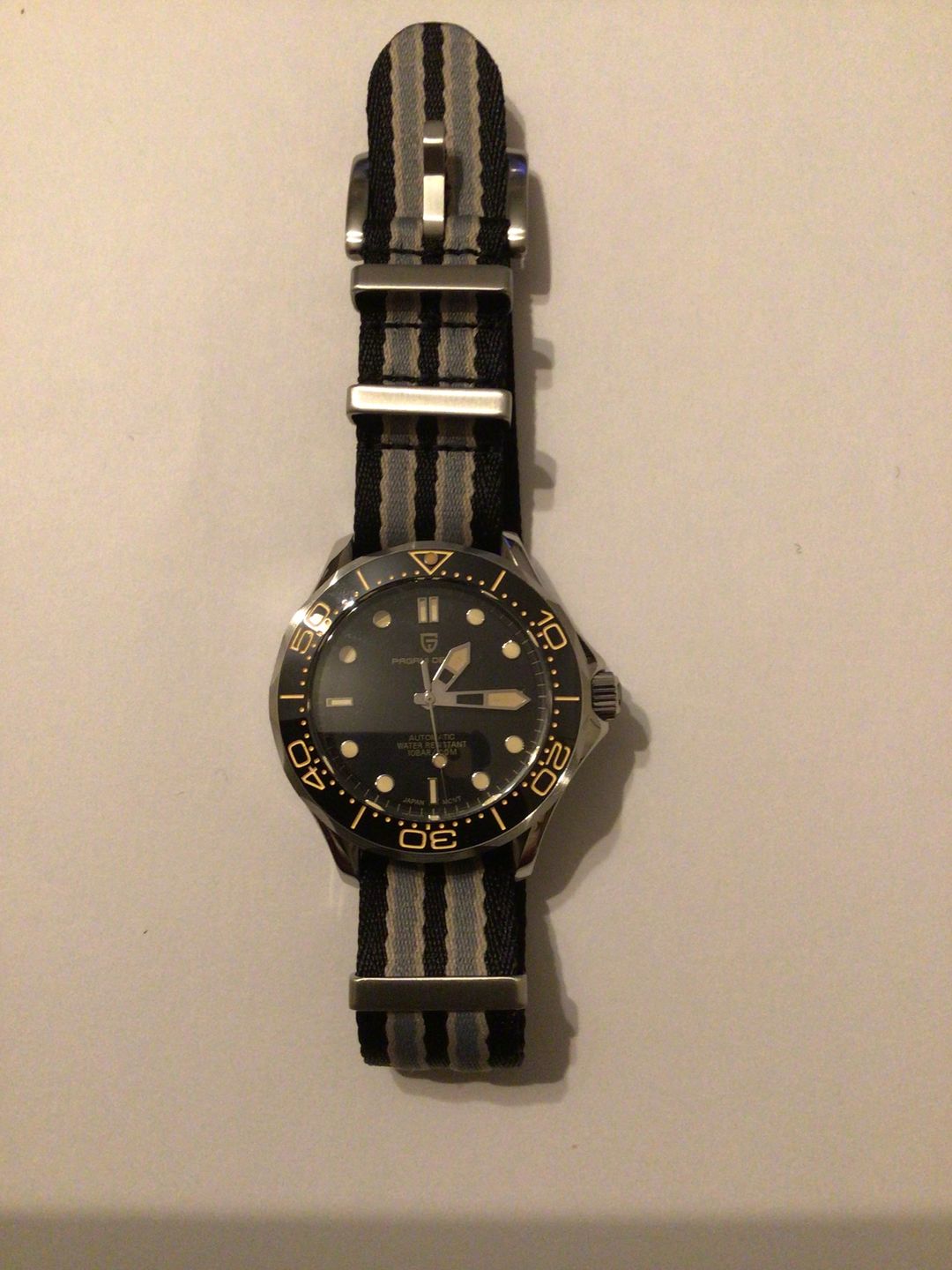 Customer photo review of Premium Woven Military Style Watch Strap - Black, Grey and Beige (No Time To Die Strap)