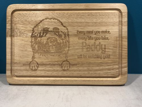 Customer photo review of Personalised Chopping Board - Dog Breed & Name