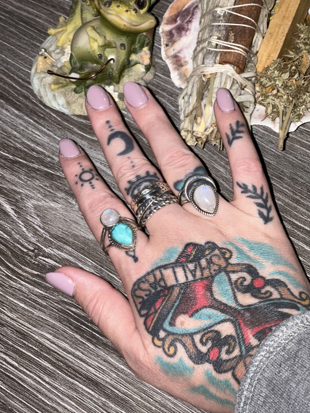 Customer photo review of Women's Wide Band Silver Ring with Boho Engraving