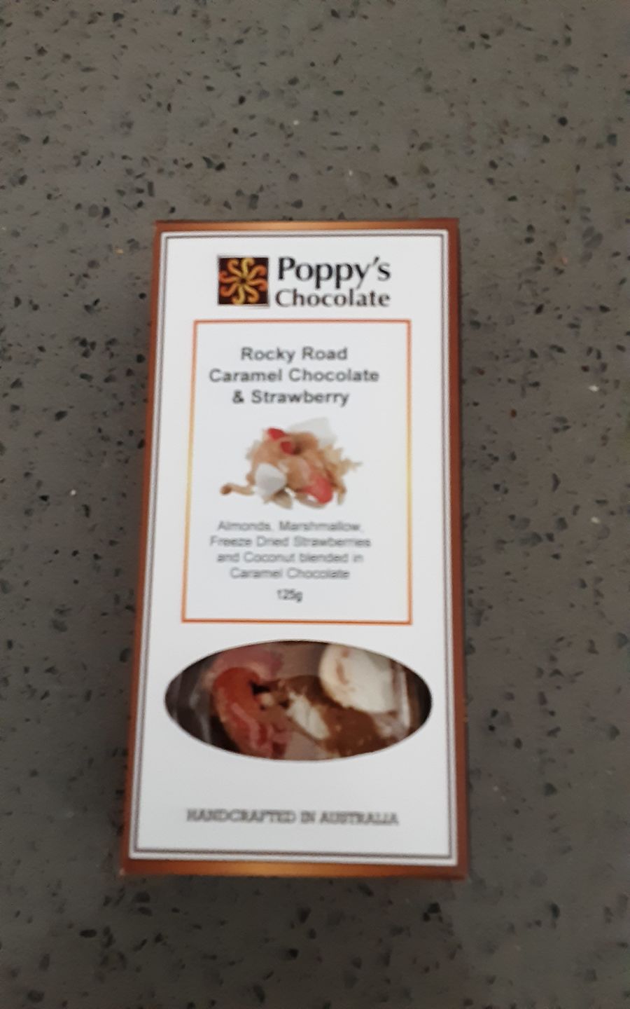 Customer photo review of Rocky Road Strawberries and Almonds Caramel Chocolate 125g
