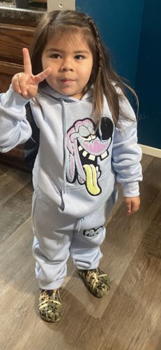 Customer photo review of Kids Space Teddy RAW Drip White Chenille Hoodie and Jogger Set