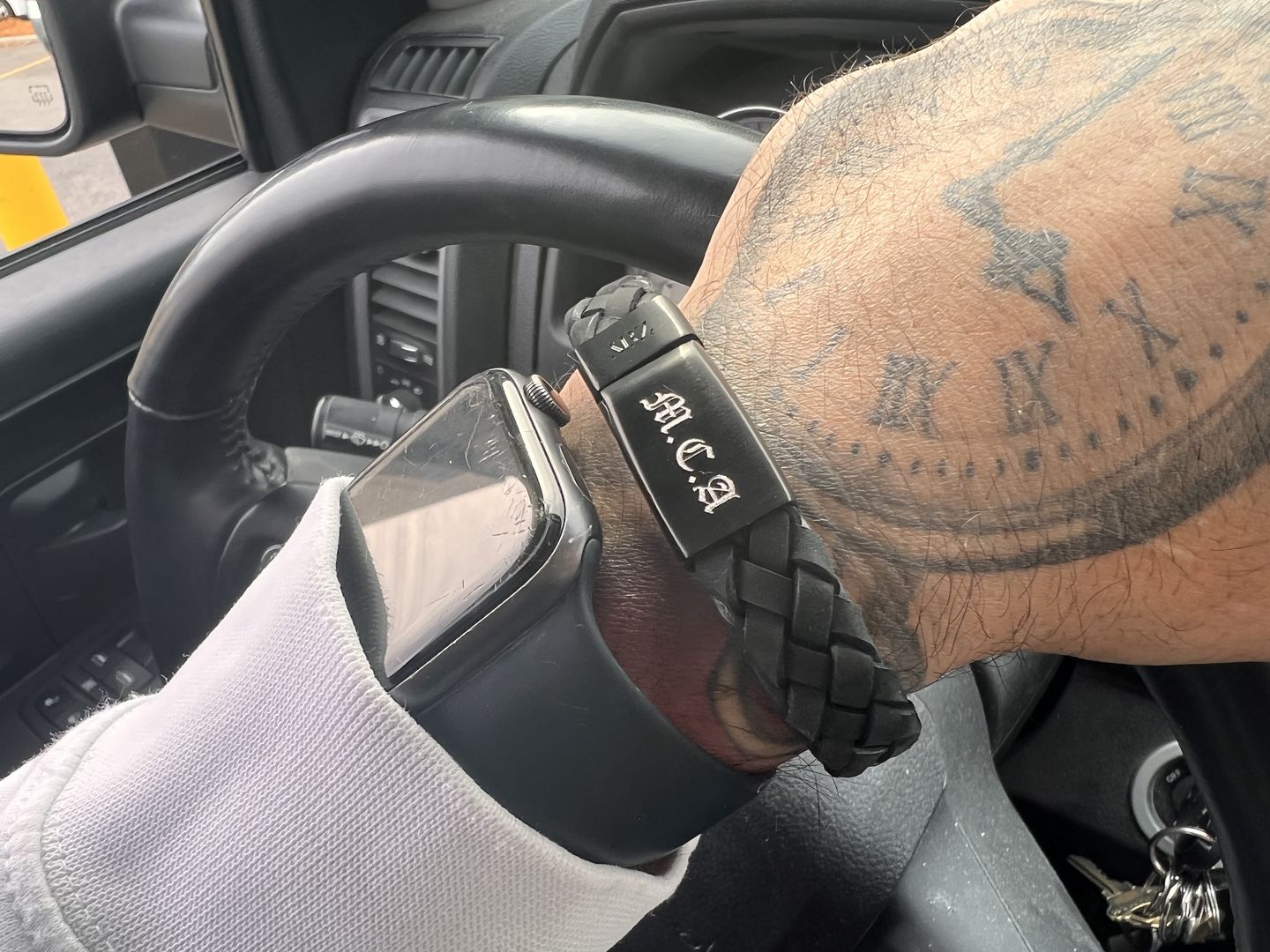 Customer photo review of 12mm Black Leather Bracelet