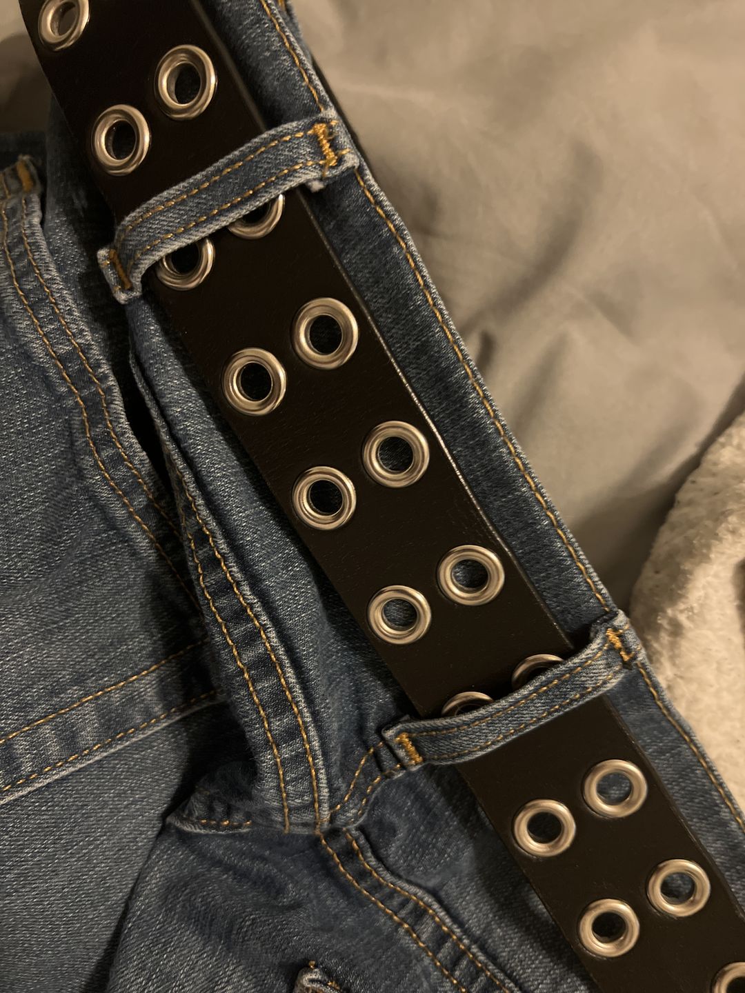 Customer photo review of The Brixton Belt - Black Double Grommet 100 % Full Grain Leather Belt
