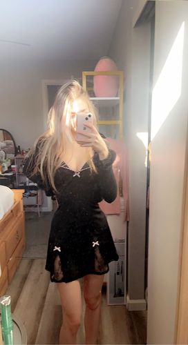 Customer photo review of Stephanie Pink Bows Black Lace Dress