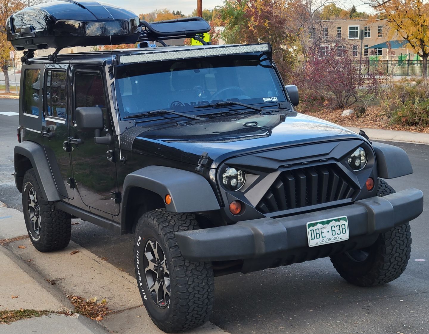 Customer photo review of Matte Black Front Goliath Grille w/Amber LED Running Light For 07-18 Jeep Wrangler JK