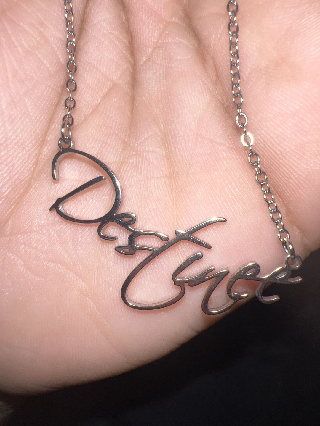 Customer photo review of Script Name Necklace