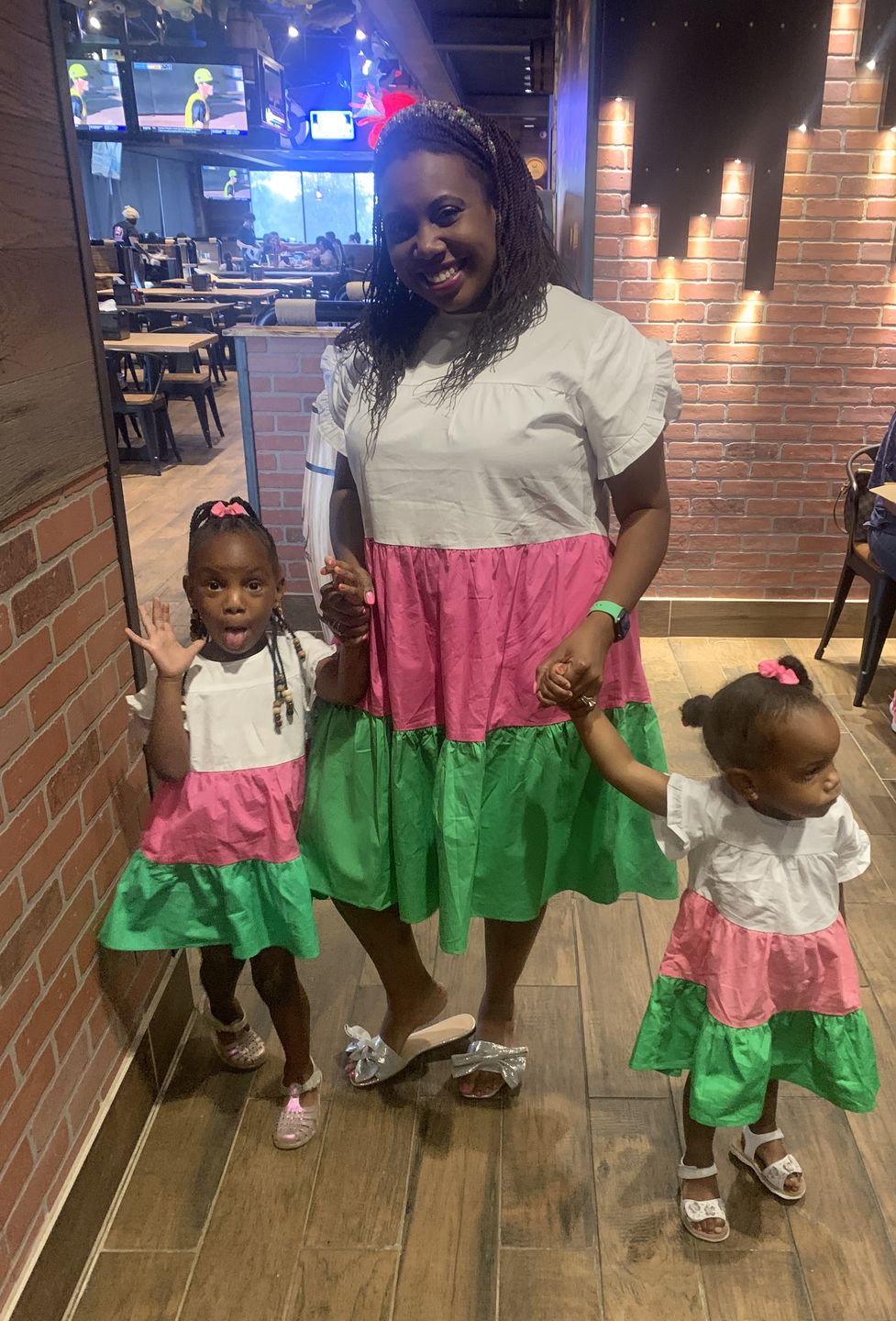 Customer photo review of Youth Fluttered Pink Green Dress