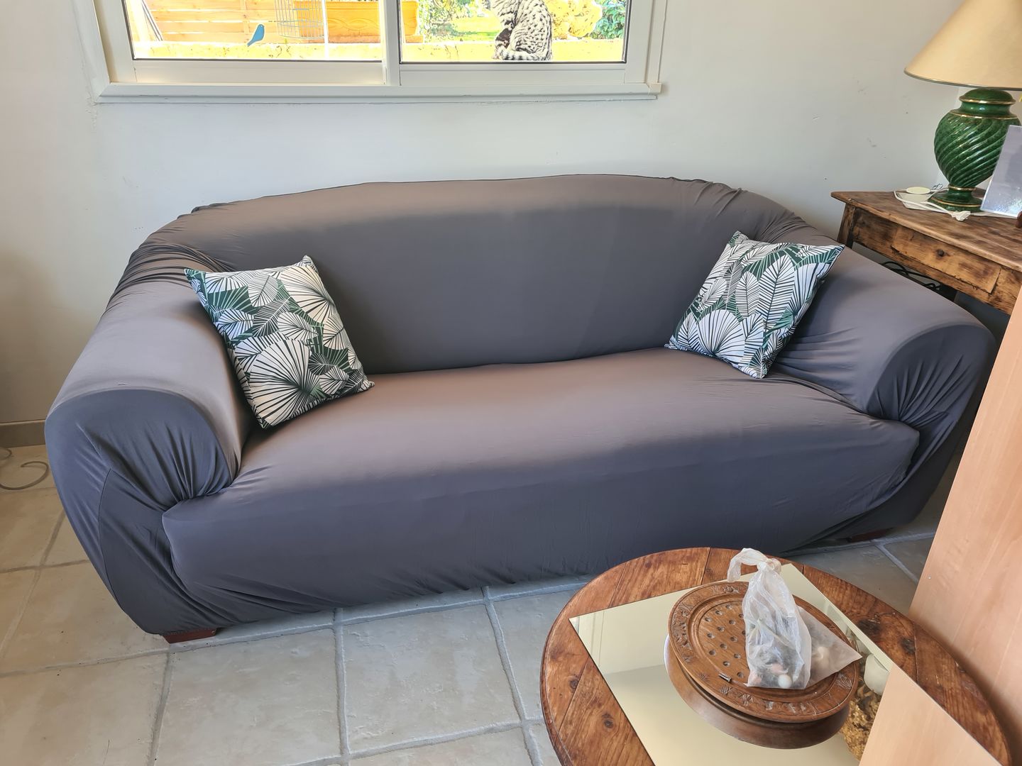 Customer photo review of Gris anthracite - Housses Extensibles de Fauteuil et Canapé
