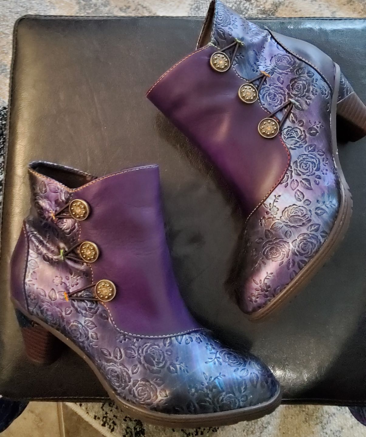 Customer photo review of Retro Handmade Floral Stitching Button Boots