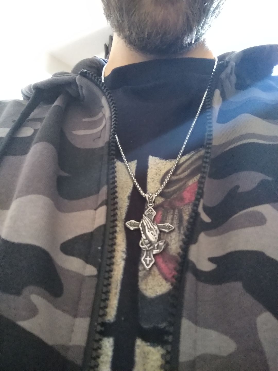 Customer photo review of PRAYER CROSS PENDANT.