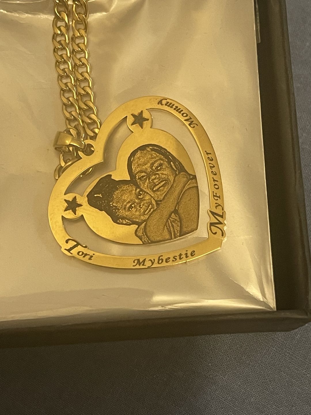 Customer photo review of Photo Engraved Heart Necklace
