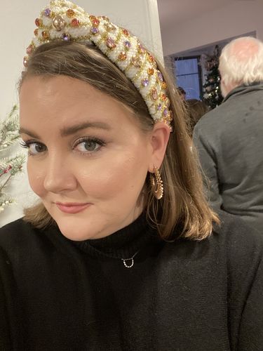 Customer photo review of SMILEY FACE CRYSTAL KNOTTED HEADBAND