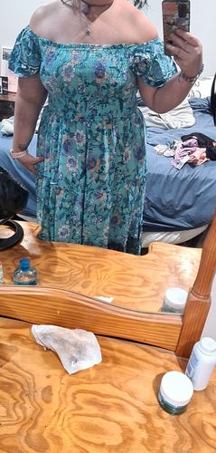 Customer photo review of Petunia off the shoulder Dress