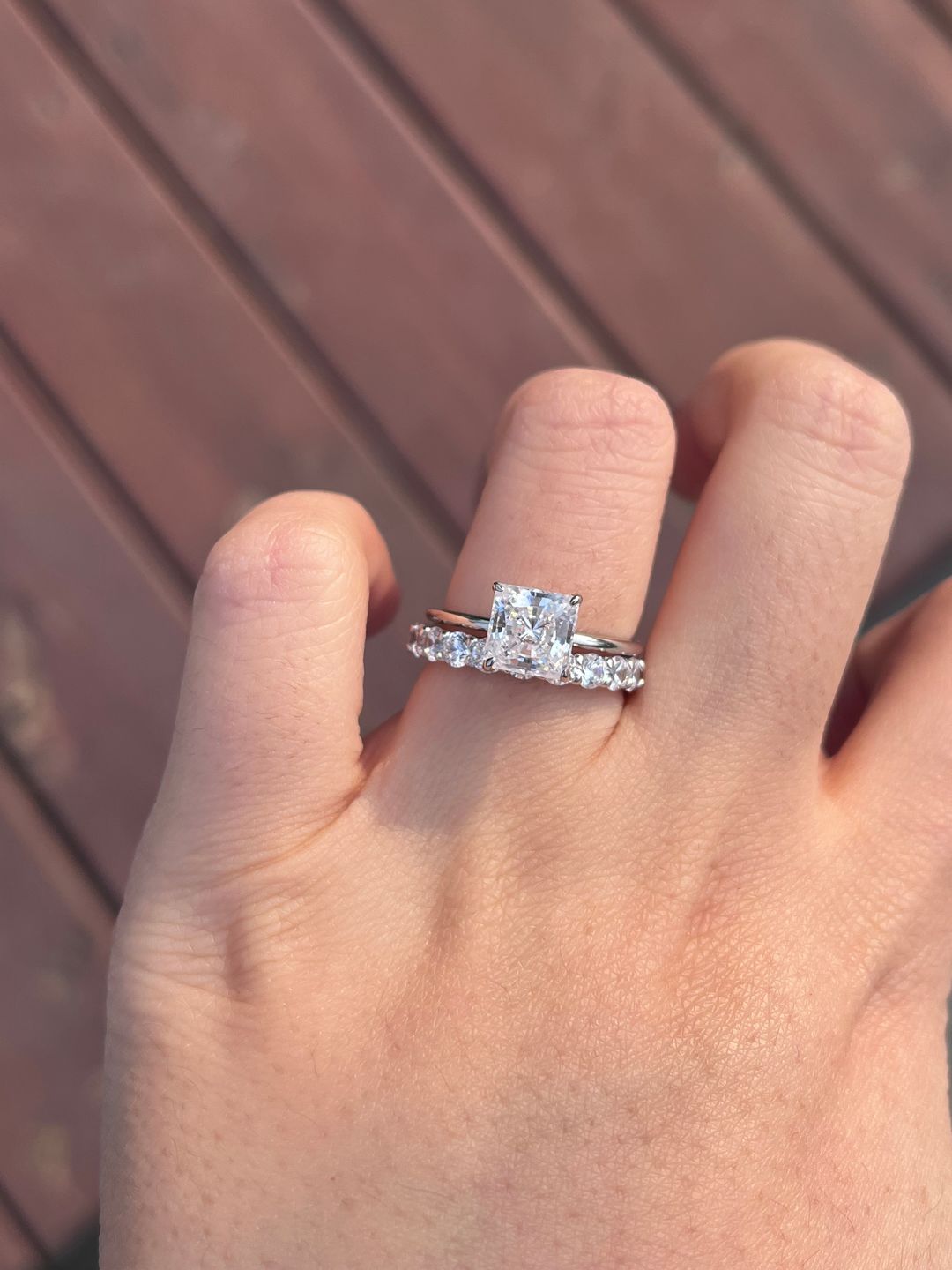 Customer photo review of Louily Square Princess Cut Engagement Ring for Women In Sterling Silver