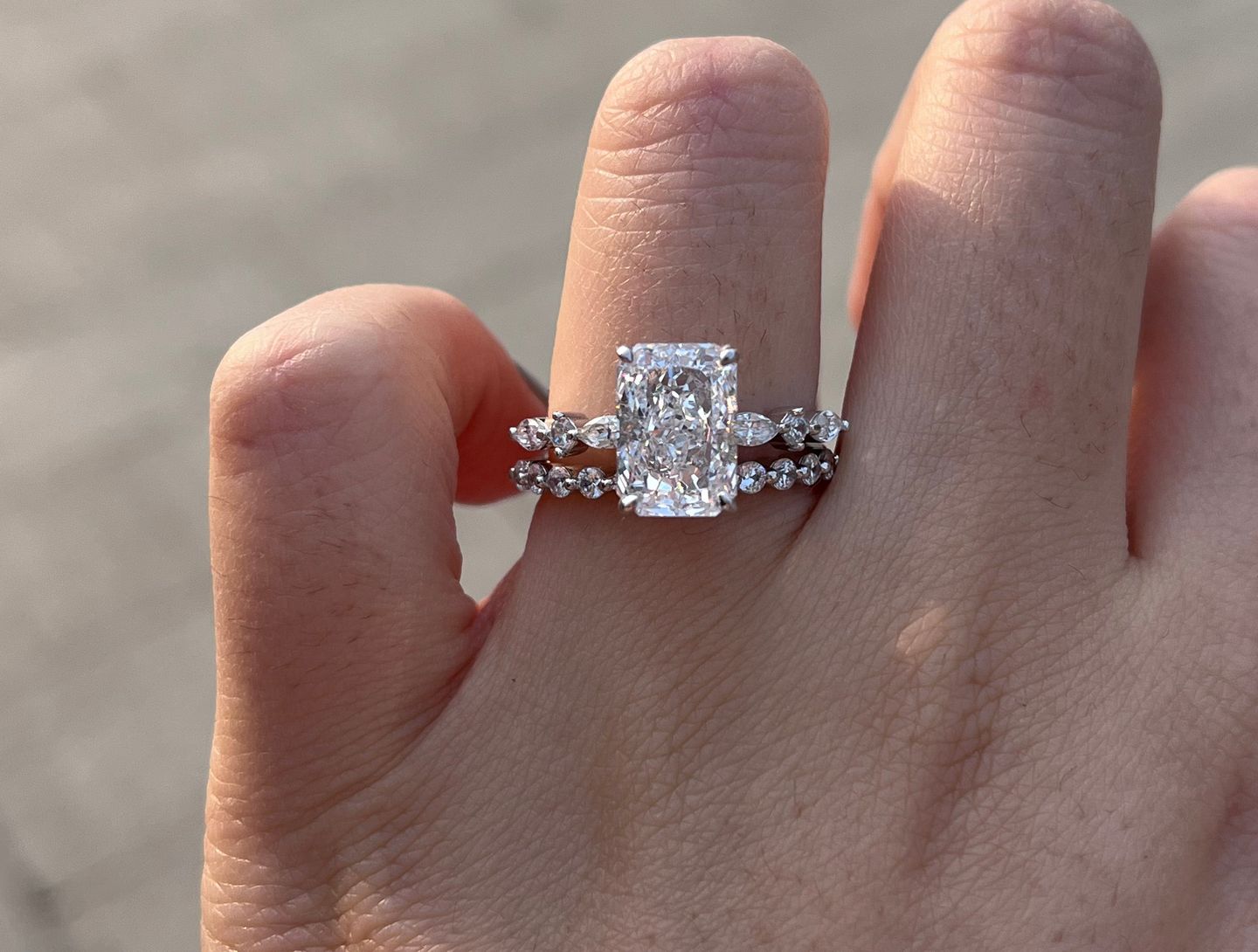 Customer photo review of S925 Sparkle 3.5Ct Radiant Cut Engagement Ring For Women In Sterling Silver