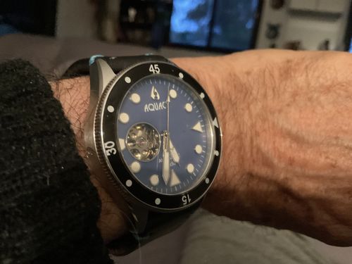 Customer photo review of Aquacy Hei Matau Cave Diver Open Heart Men's Automatic 200M Blue Mother of Pearl Dive Watch CD.38.BLMOP.B.L
