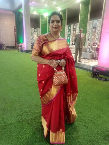 Customer photo review of Rubans Red Coloured Potli Handbag With Golden Embroidery And Pearls