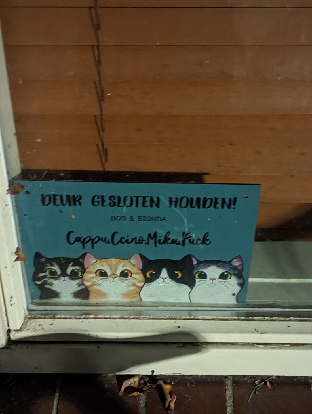 Customer photo review of Nieuwsgierige katten - Gepersonaliseerde deurbord