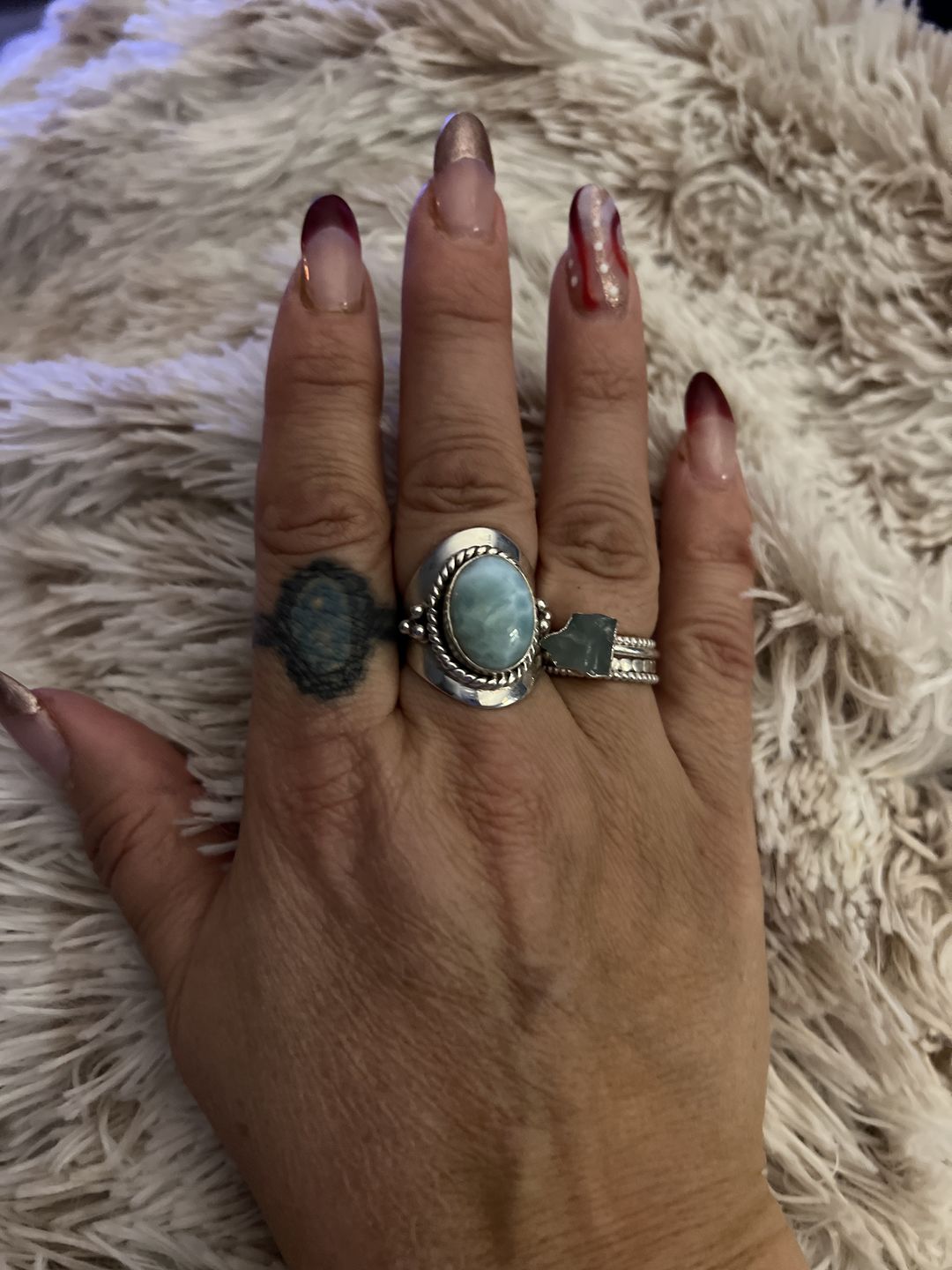 Customer photo review of Larimar Sterling Silver Boho Ring for Women
