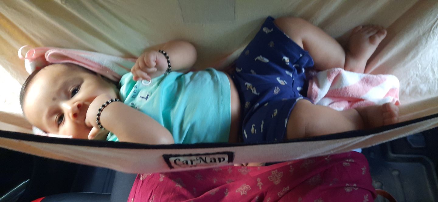 Customer photo review of CarNap - Portable Car Hammock for 0 to 2.5 year baby | with Adjustble Belt, Hammock Cloth, Hangers and Carry Bag