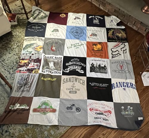 T-shirt quilt with boating, restoration themes by Ginny from NJ