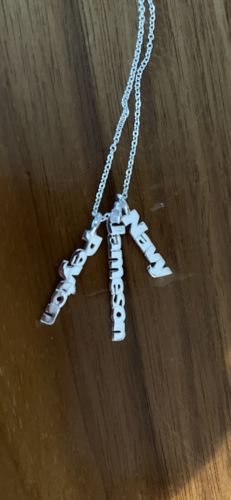 Customer photo review of Vertical Mini Name Plates Necklace